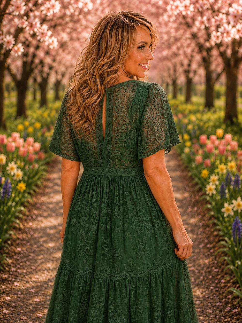 Embroidered Deep Green V-Neck Maxi Romper Dress - Picture 4 of 6